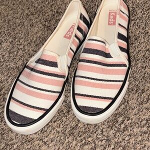 Keds Women's Slip-On Sneakers in Pink, Black & White Stripes